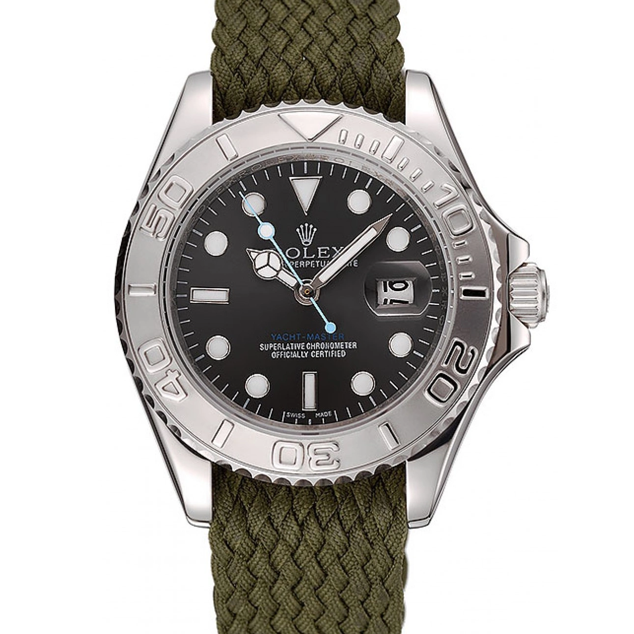 Aaa replica watch Green Fabric Yacht Rolex Master 1453869 Bracelet Green Dial 0823
